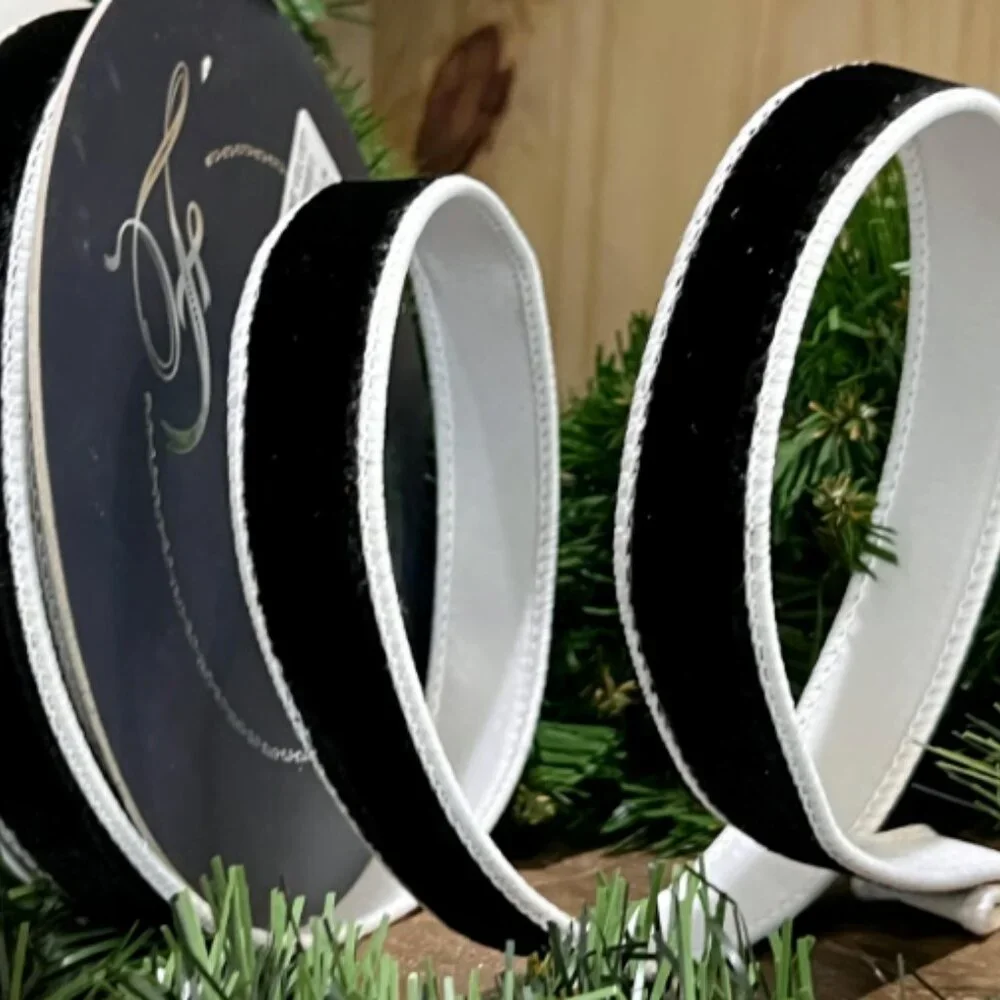 Black Two Tone Velvet Farrisilk 1 inch Christmas Ribbon for Tree Trim 10 yards